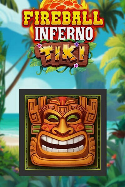 Omslag van Fireball Inferno Tiki met vuur en tikibeelden